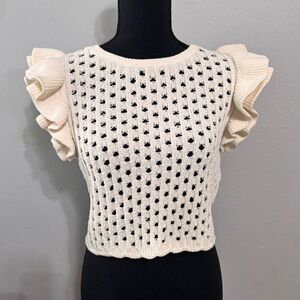 ZARA Cropped Crocheted Top with Ruffled Sleeves